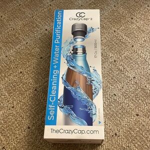 Crazy Cap 2 UV sanitizing water bottle New In Box Navy Cobalt Blue
